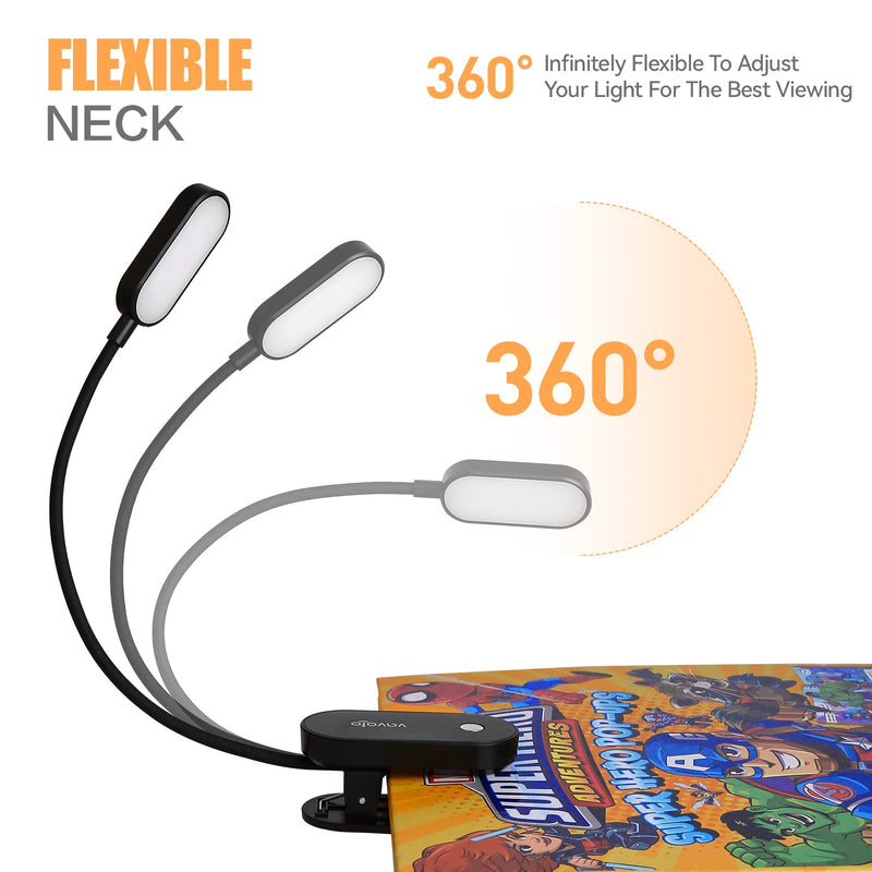 VAVOFO Rechargeable Book Light, 14 LEDs Eye Care Clip On Amber Reading Light for Bookworms Reading in Bed with 9 Colors 9 Brightness(Black) Black