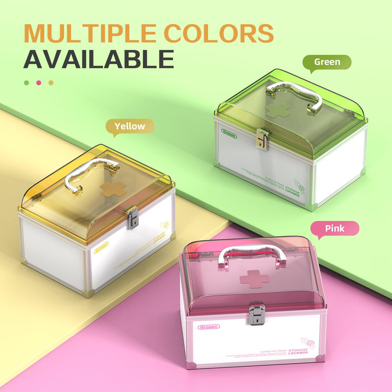 Glosen Medicine Lock Box With Key,orange,8.46 * 5.87 * 5.51 Inch locked Medicine Box with Child Safe Lock Orange