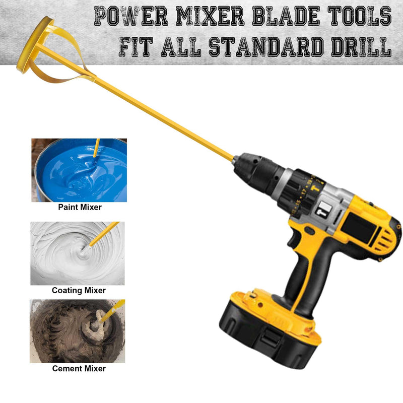 Paint and Mud Mixer, Paint Stirrer for Drill in 1 to 5 Gallon Bucket, Suitable for all Standard Drill Bits, Hex Head Anti-slip, Easy Clean, Painting and Plastering Mixer Stirrer Tool (Yellow)