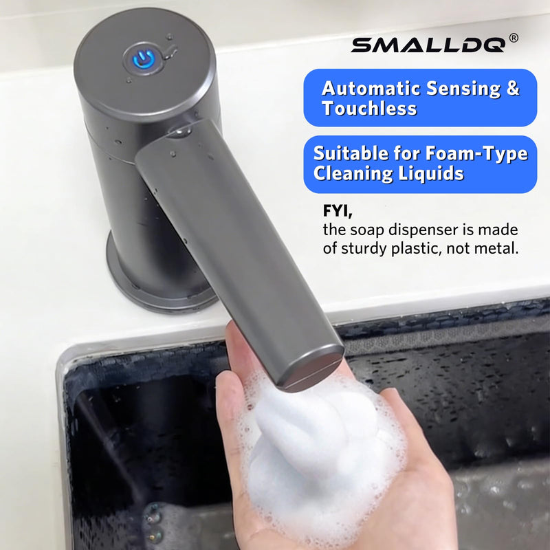Automatic Sensor-Activated Built-in Foam Soap Dispenser for Kitchen Sinks, Plug-in Power Supply, Includes a 38-inch Silicone Extension Tube. Designed for Kitchens and Bathrooms (Dark Gray)