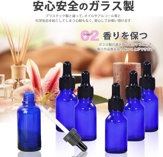 HIRAISM Light Filtering Jar with Eyedropper, 0.7 fl oz (20 ml), Aroma Oil, Essential Oil, Refill, Storage, Glass, Set of 12 (Blue) - NewNest Australia