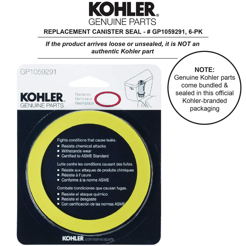Kohler Genuine Part GP1059291 Toilet Tank Canister Valve Seal, Yellow - 6-pk