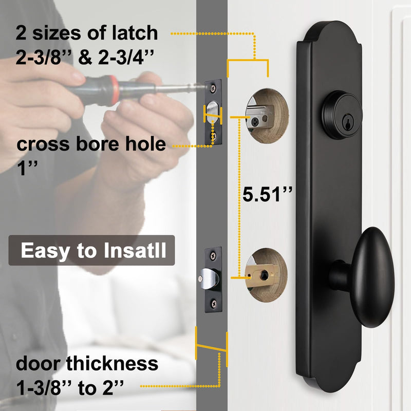 Modern Front Door Handle, Matte Black Entry Handle with Knob
