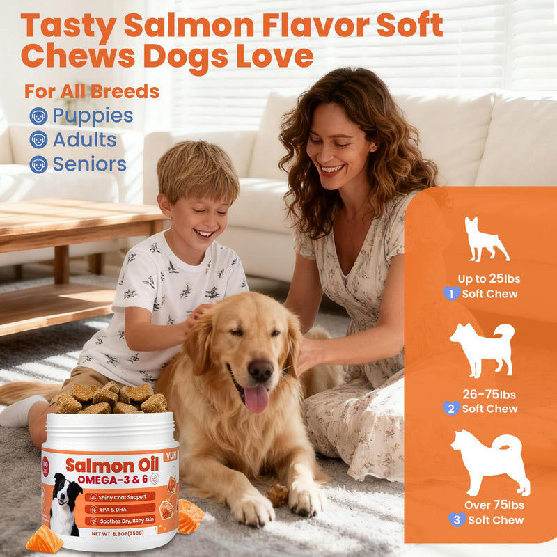 Salmon Oil for Dogs,Omega 3 for Dog Skin and Coat Supplement Chews Fish Oil Treat, Omega 6 EPA & DHA Fatty Acids Dry Skin Relief for Dogs, Coat Itch Relief Supplement,Salmon Flavor