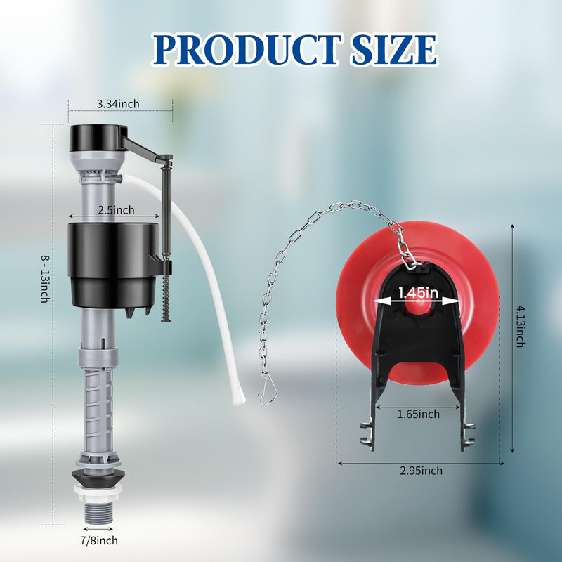 Toilet Flusher Replacement Kit, Universal Toilet Fill Valve with 2-Inch Flapper, Adjustable Rubber Float Valve, Quiet and Easy Install Toilet Repair Kit Inside Tank (1-Pack)