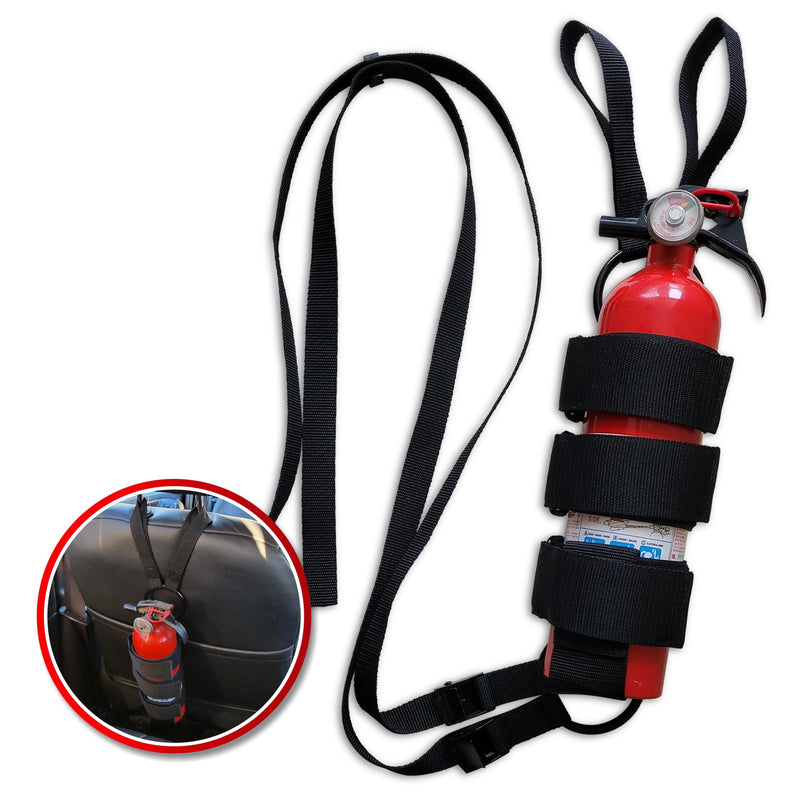 Badass Moto Car Fire Extinguisher Mount Truck SUV. Universal Automotive Fire Extinguisher Mount for Vehicle Car Seat. Fits Jeep Fire Extinguisher Holder, Quick-Strap Easy Install, No Tools Needed.