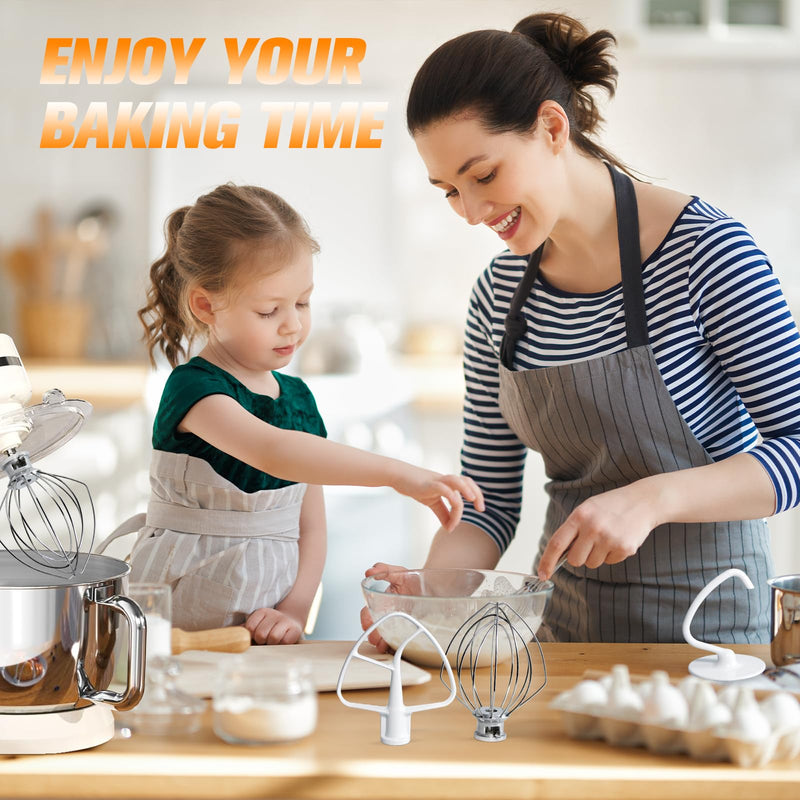 Funmit Mixers Accessories K45WW Wire Whip K45DH Dough Hook K45B Coated Flat Blade Paddle with Scraper Replacement for Kitchen Tilt-Head Aid Stand Mixer Attachments- Stainless Steel Aluminum