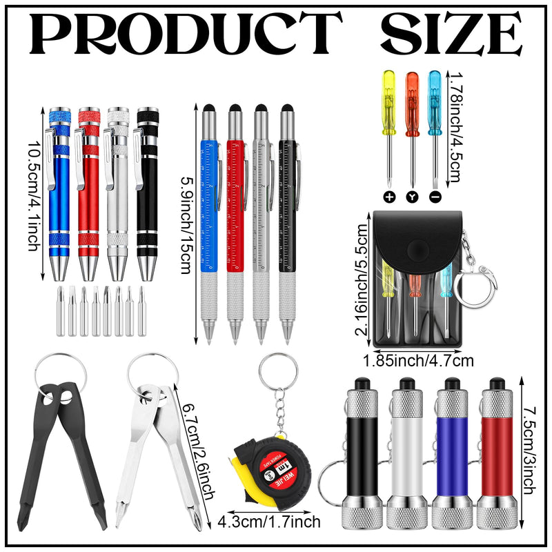Chumia 24 Pcs Mini Screwdriver Multitool for Men Pen Tape Measure Flashlights Keychains Set Men Gifts Bulk Adult Hand Tool Adult Prizes for Husband Dad Holiday Birthday Gift