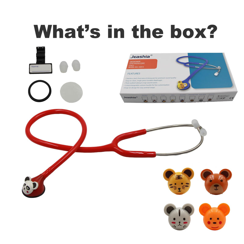 ClearSound Kids Stethoscope - Real Working Medical Tool with 5 Fun Cartoon Heads for Pediatric Exams, Nurse Gifts & Home Play (Red) Red