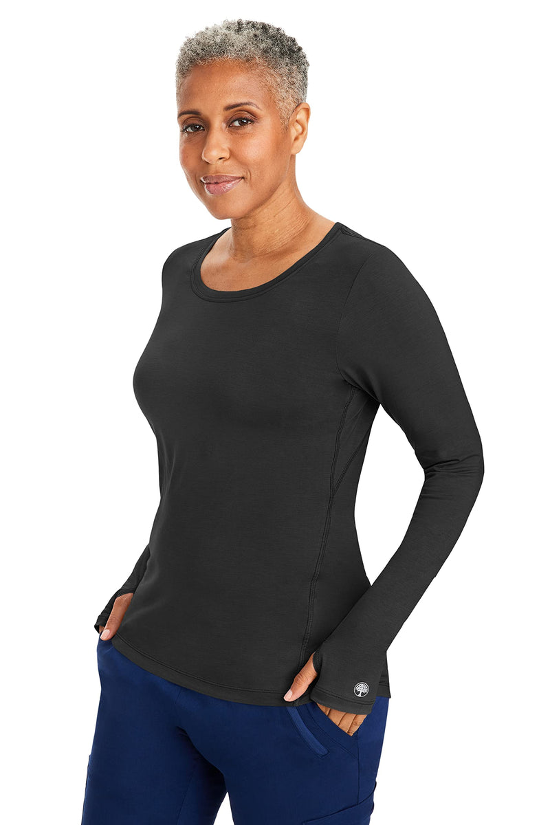 Healing Hands Mackenzie Women's Underscrub, Long Sleeve Tee with Thumbholes, Modern Fit Fabric Blend 5051 X-Large Black
