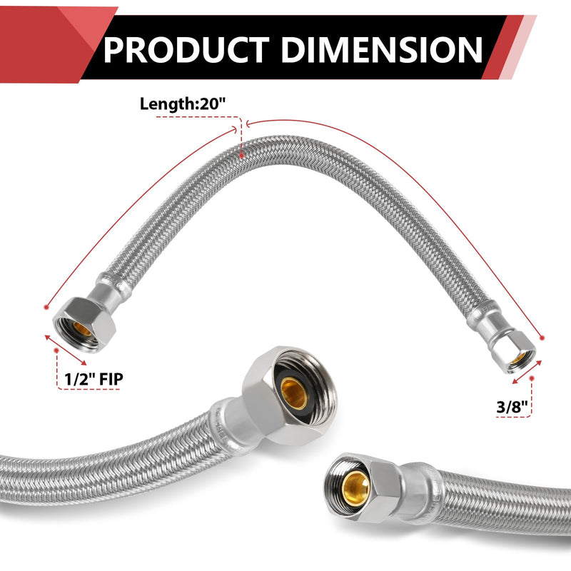 10Pcs EFIELD 20"L Faucet Connector Line,3/8"COMP X 1/2"FIP(HOSE135-10) 10 20 Inch