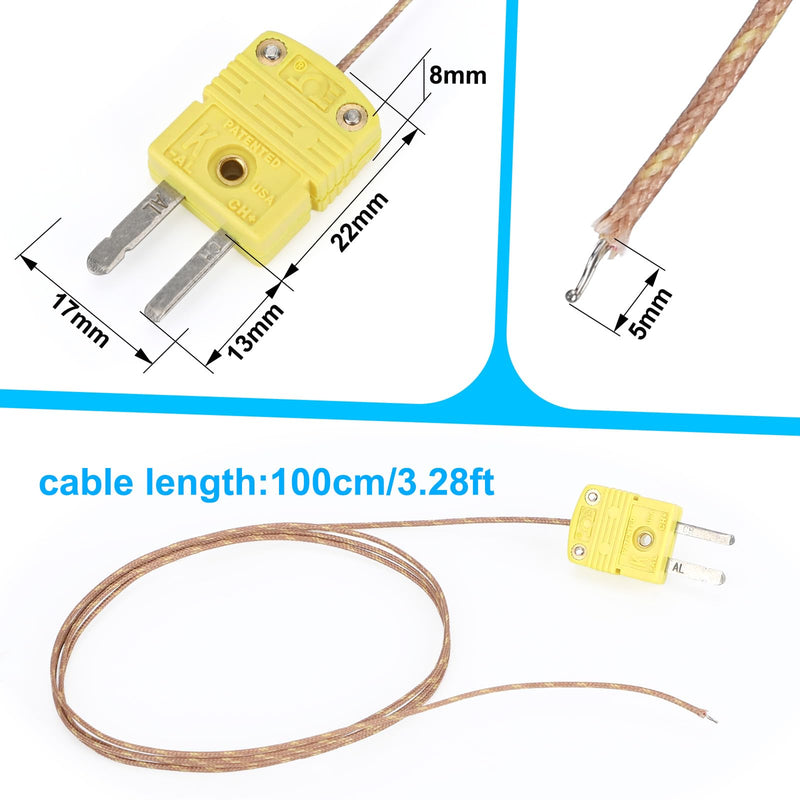 DROK High Accuracy K Type Thermocouple Probe - 3 Pack Type K Temperature Probes & Sensors for Thermocouple Thermometer, 1 Meter Long Measure Range -40°C~480°C (-40°F~896°F) 1m