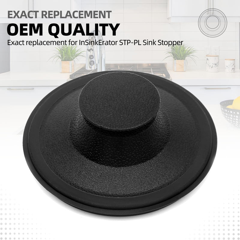 (2 Pack) Exact Replacement for InSinkErator STP-PL/STPPL Black Rubber Sink Stopper for Garbage Disposal – Compatible with Standard 3-1/2" Drains from Kohler, Waste King, Whirlpool, and More Black Sink Stopper Plastic