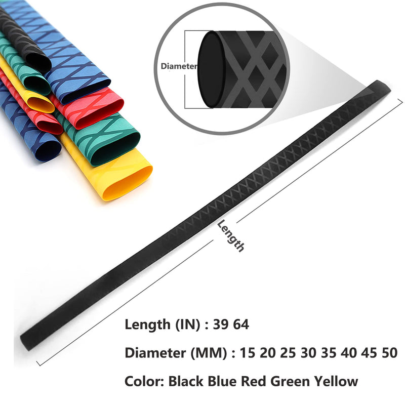 X-Tube Heat Shrink Wrap Tubing 39"&64" Lengths for Rod Grips-5 Color 14 Sizes Black Diamter：35mm; Length：39”