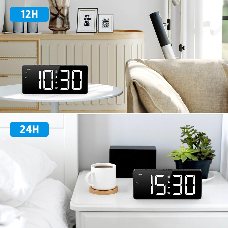 AMIR Alarm Clocks for Bedrooms - Bluetooth Sync Time Alarm Clock, Digital Clock Large Display with USB Charging Port, Dimmable, Adjustable Volume, Snooze, 12/24H, Loud Alarm for Heavy Sleepers