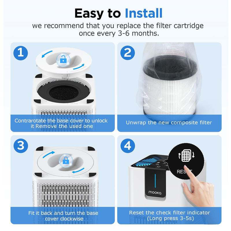 MOOKA M05 Genuine Air Purifier Filter Replacement, 1 Pack HEPA Filter 6.3" x 5.5" x 5.5"