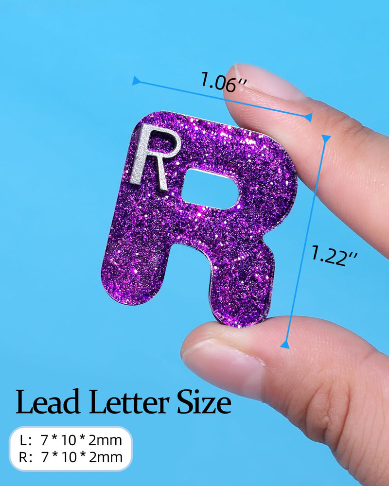 Plifal Xray Markers with Lead Initials - Glitter Radiology X-ray Markers in Blue & Purple "L&R" Letter Shape Include Reusable Adhesive Tapes to Nurse Radiologist Badge Buddy, Easy to Identify Blue Purple