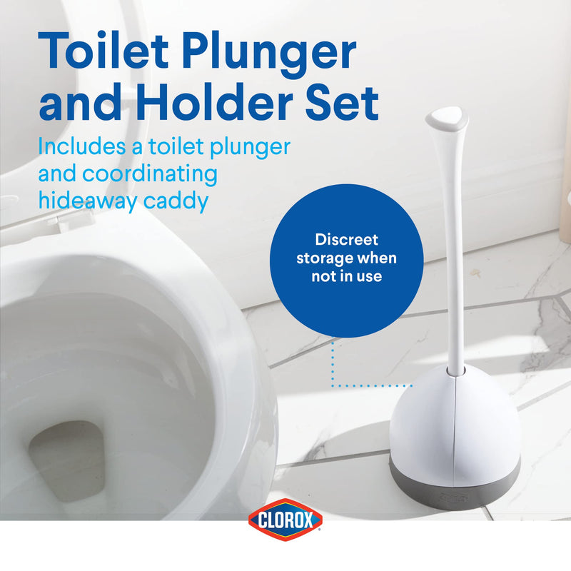 Clorox Toilet Plunger with Hideaway Caddy – Toilet Plunger for Bathroom, Bathroom Organizers & Storage, Bathroom Accessories, Toilet Unclogger, Plunger with Holder 1-Pack