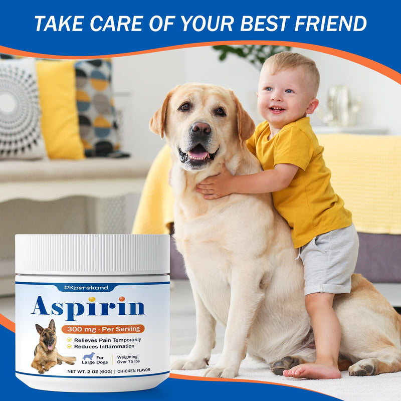 Dog Aspirin for Large Dogs, Anti-Inflammatory and Pain Relief Supplement, Joint Discomfort Relief, Pain Reliever for Dogs, Chicken Flavored Powder, 300mg per Serving, 2 OZ/Scoop Included