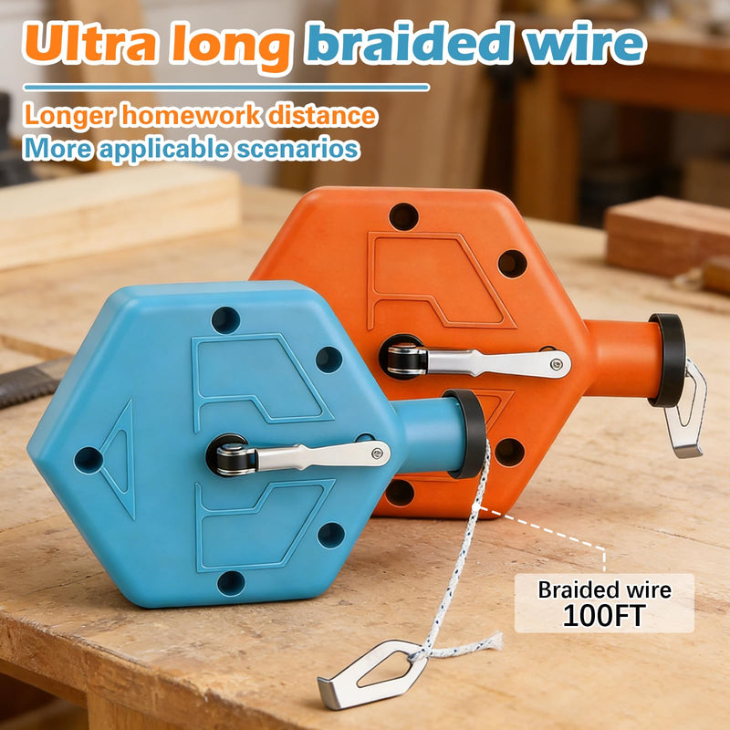 4 Pcs Chalk Line Tool Set, Portable 100 ft Marking Reel with PP Chalk Box for Construction, Woodworking, Bricklaying, Straight Line Marking, Orange & Blue (4, Orange + Blue + Yellow + Red) 4