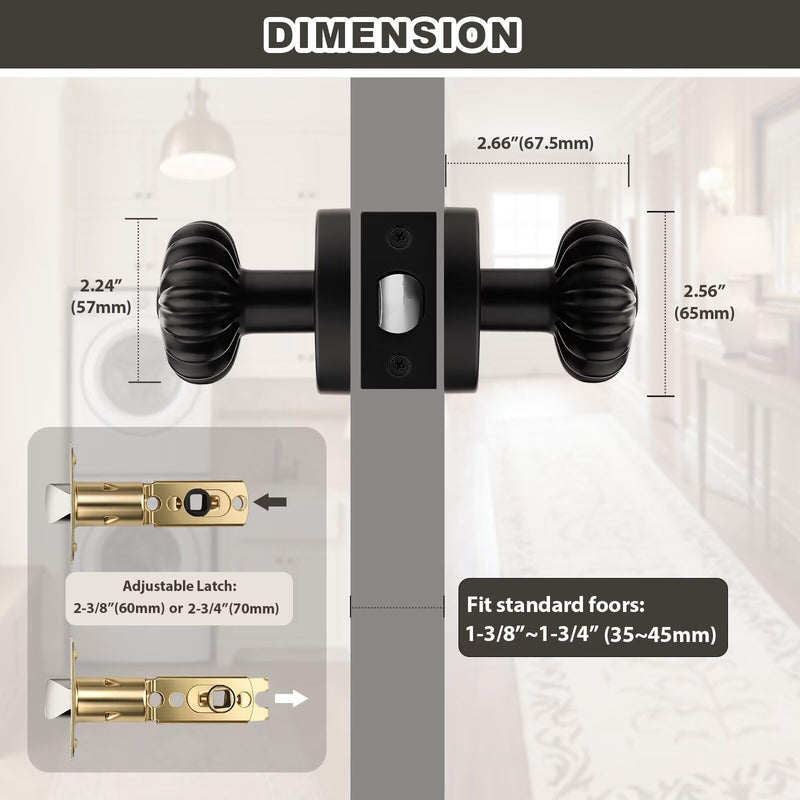 1 Pack Black Passage Door Knob, Interior Closet Door Knob Without Lock Matte Black 1