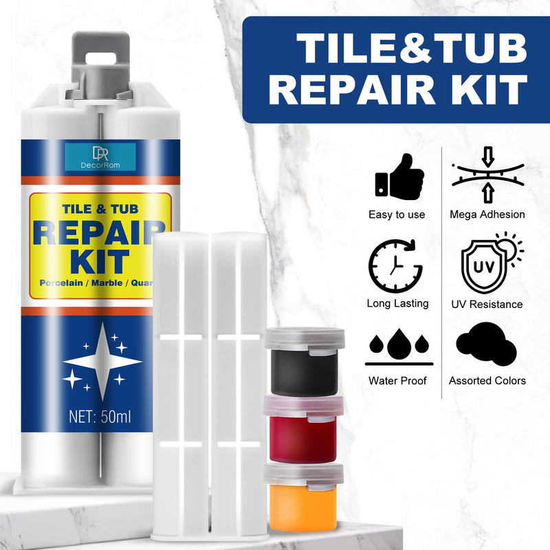 Porcelain Repair Kit - 3.4oz Tile and Fiberglass Tub Repair Kit, Fast Repair Granite and Quartz Countertop Chip Repair Kit for Cracks, Dents, Holes on Ceramic Bathtub Sink, Marble, Acrylic, Granite