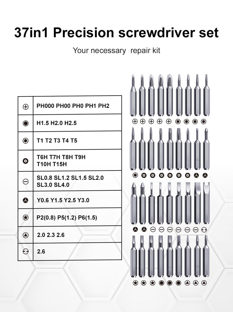 [Military-Grade] 37in1 Precision Screwdriver Set, Small Magnetic Mini Repair Tool Kit, Tiny Torx Screw Driver, for Watch, Laptop, Eyeglass, Camera, Ring Doorbell, Gifts for Men