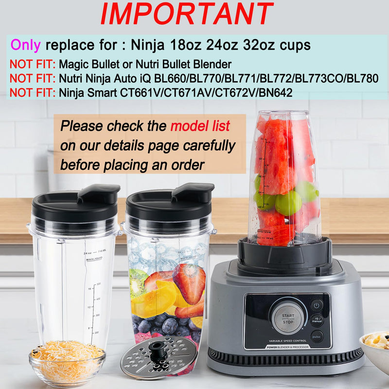 Replacement 24oz Blender Cup with Sip & Seal Lid For Nutri Ninja BL450 BL456 BL480 BL482 BL640 BL642 BL682 BN401 BN751 BN801 Foodi SS101 SS151 SS351 SS401 Ninja Blender Auto IQ Blade, 2-Pack … 24oz cups