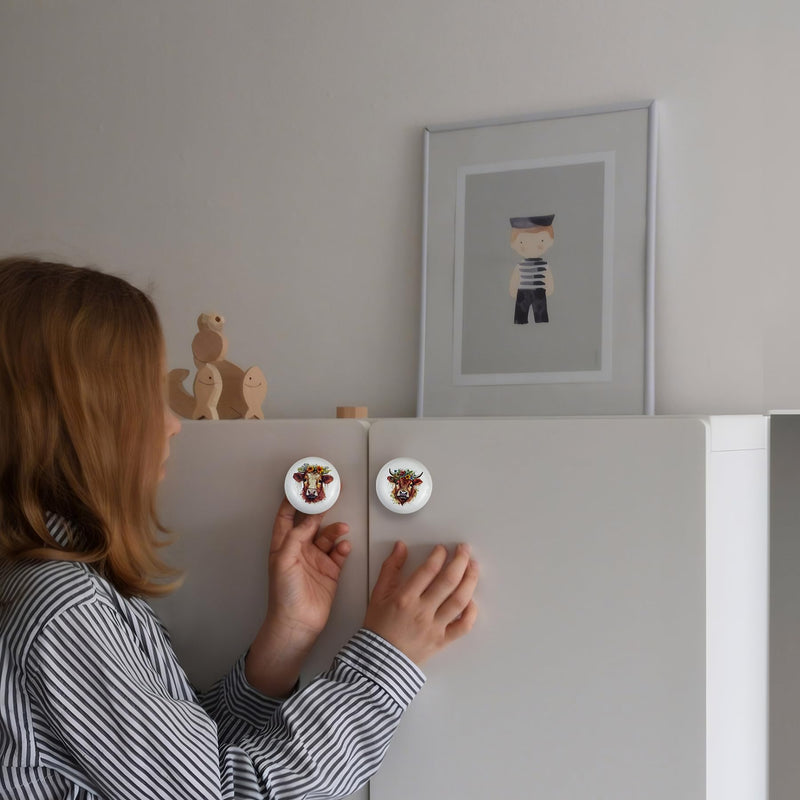 JamJam Set of 8 1.5" Ceramics Cow and Flower Knob Unique Farmhouse Rustic Cabinet Kitchen Dresser Drawer Knobs or Pulls