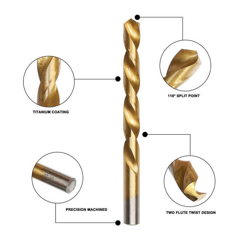 99 Pcs Drill Bit Set, 135° Tip Titanium Coated High Speed Steel, Twist Drill Bit Kit for Iron, Aluminum Alloy, Copper, Wood, Plastic, with Hard Storage 1/16"-3/8" 99PCS