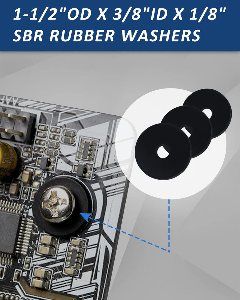 Rubber Washers - 16PCS Flat Rubber Washers for Bolts Spacers, 1 1/2" OD x 3/8"ID x 1/8 Inch Thickness, Heavy Duty Abrasion Resistant Rubber, Black Vibration Damping Pads 3/8ID x 1-1/2OD-16pcs