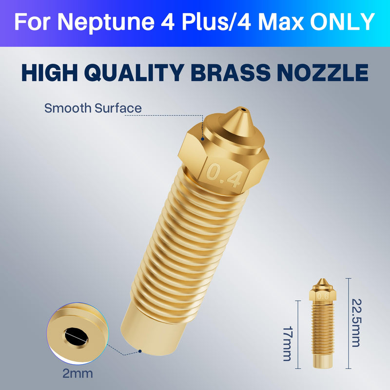 ELEGOO 10pcs Multi Size Nozzles for Neptune 4 Plus/4 Max 3D Printer, Brass Hotend Nozzles 0.4/0.6/0.8/1.0mm with Cleaning Kits Brass-Neptune 4 Plus/Max