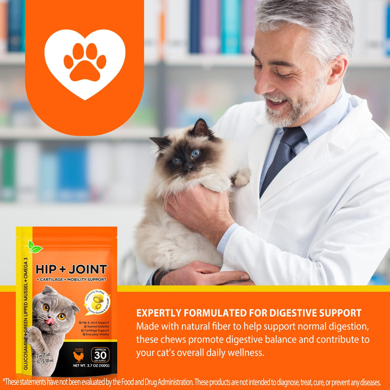 Hip & Joint Bites for Cats - Cat Joint Supplement,Chicken Flavored Glucosamine Joint Supplement for Cats - Cat Joint Supplement for HIPS & Joints, Cat Arthritis Pain Relief, with Green Lipped Mussel