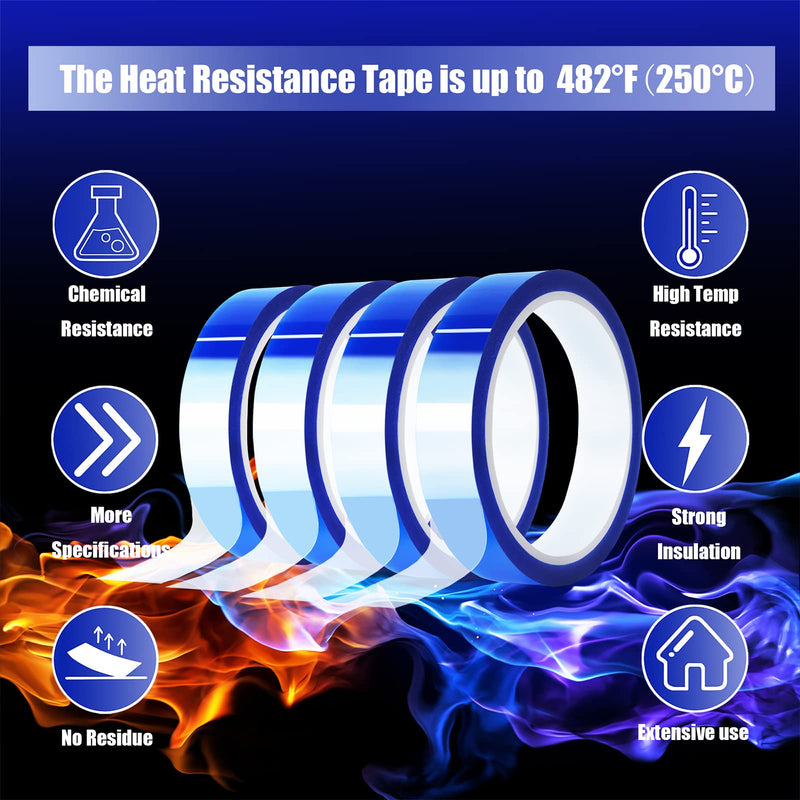 4 Rolls 20mm x33m(108ft) Blue Heat Tape High Temperature Heat Resistant Tape Heat Transfer Tape for Heat Sublimation Press Vinyl,No Residue