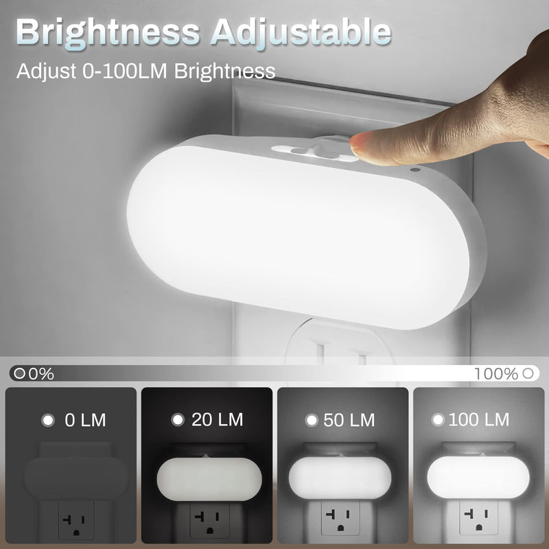 DORESshop Led Night Light, Plug into Wall, [2 Pack] with Dusk to Dawn Sensor, 1W 5000K Dimmable Night Light from 0LM to 100LM for Bathroom Hallway Bedroom Kids Room Stairway Daylight White
