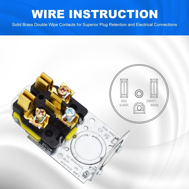 Micmi NEMA 6-50R Receptacle 2-Pole 3-Wire Surface Mount Power Receptacle 250V 50A UL Listed, Black (NEMA 6-50R)