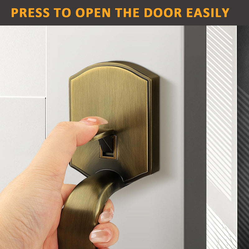 Probrico Antique Brass Lower Half Front Entry Handleset, Heavy Duty Entry Door Handle with Interior Reversible Handed Lever, Lock Grip Handle with Wave Lever Keyless Door Locks, 1Pack 1