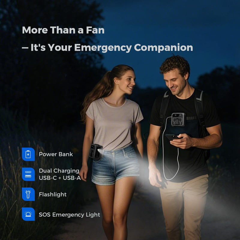 SEAINGO Portable Waist Fan Rechargeable – 10000mAh, 42 ft/s Max, 5 Speeds 16000RPM, Personal Cooling Wearable Clip Body Belt Shirt Fans, Hanging Neck Fan with Light for Camping Travel Outdoor Indoor Cement Gray