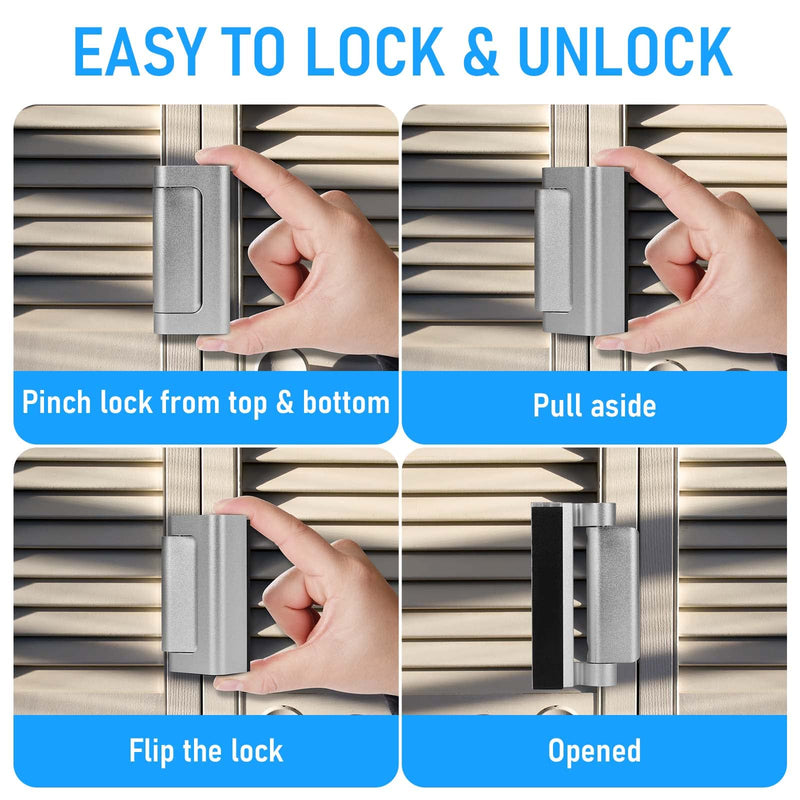 Home Security Door Reinforcement Lock 3Pack, Childproof Safety Door Lock Latch Inside Stopper, Add High Security to Prevent Home Unauthorized Entry, Aluminum Construction Finish 3