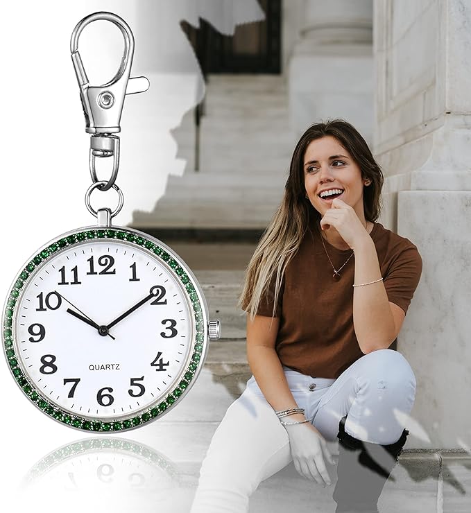 Lancardo Carabiner Watch, Nurse Watch, Pocket Watch, Key Chain, Men's, Women's, Analog, Pocket Watch, Diamond, Trunk, Easy to See, Everyday Life, Climbing, Work, Christmas, Gift, Birthday, Anniversary, Silver (Green), silver: green - NewNest Australia