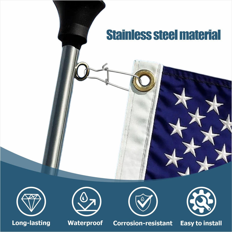 50 Pcs Boat Flag Pole Clips, Marine Spring Clips for Halyard Rope, Antenna Flag Mount Accessories for Pontoon, Sailboat, Yacht, Patriotic USA Flag Display, 1.9" x 1/2"
