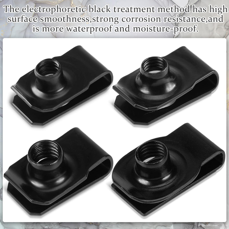 25 Pcs Extruded U Type Nuts Bumper Fender U Style Clip on Nut Extruded U Style Nuts Spring Nuts Black U Style Fasteners for Automotive Metal Fender Grill Retainer Clips(M6) M6