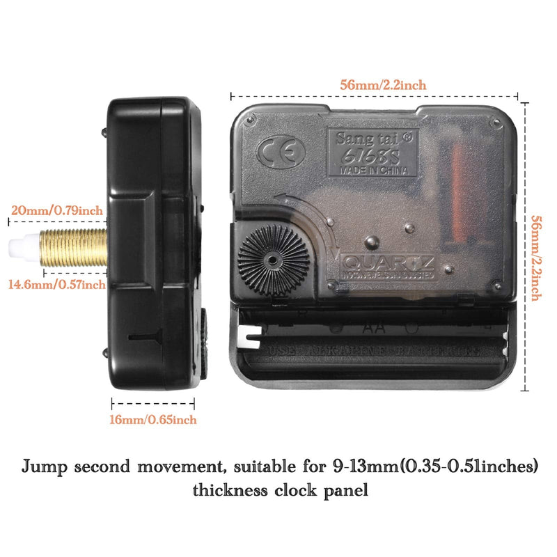 2 Pieces High Torque Long Shaft Clock Movement Mechanism with 5 Different Pairs of Hands Clock Repair Parts Replacement Gold