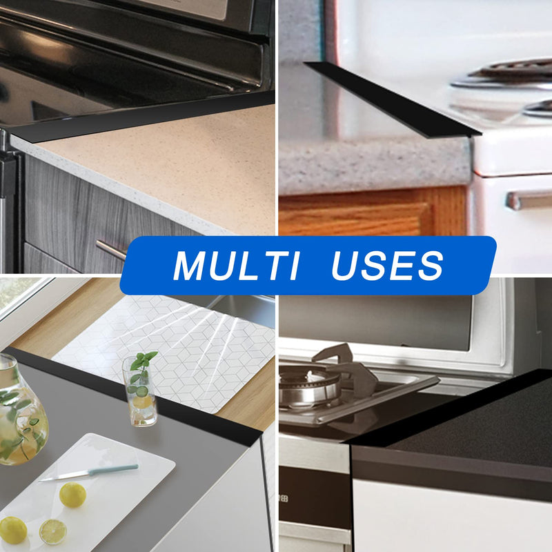 Silicone Stove Counter Gap Cover (2 Pack),Easy Clean Heat Resistant Wide & Long Kitchen Stove Gap Filler,Seals Spills Between Counters, Oven, Stovetops, Washing Machines, Washer, Dryer(25in, Black) 25 inches