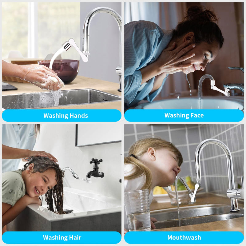 1080° Swivel Faucet Extender, Heavy Duty Rotating Sink Extension, Universal Swivel Multifunctional Robotic Arm, Rotating Splash Filter Extension Faucet Aerator for Kitchen Bathroom-2 Pcs 2 Pack