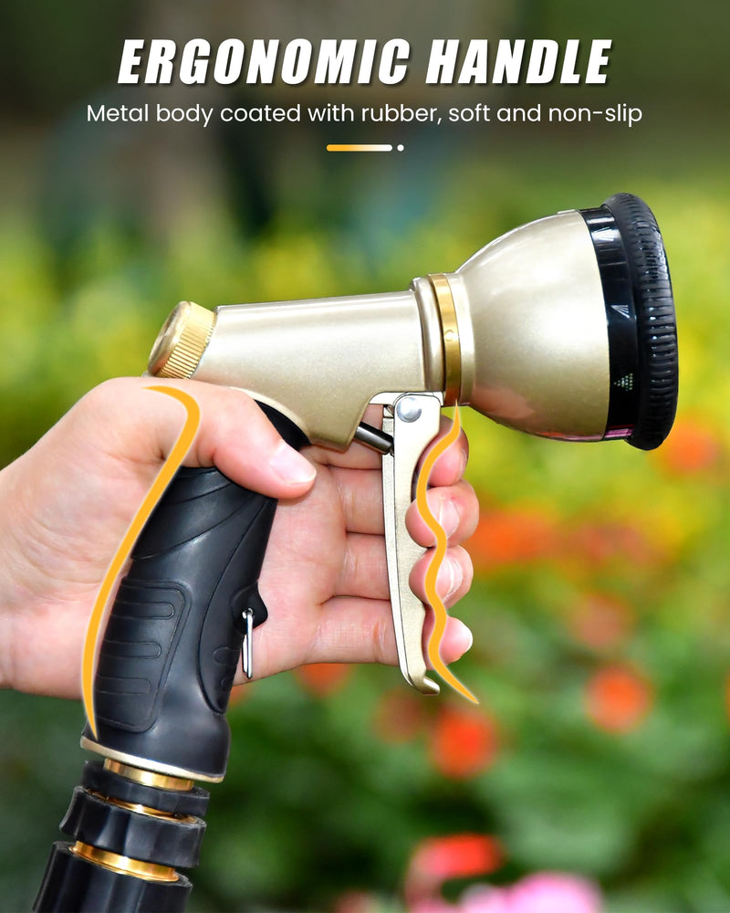 RAINPOINT Garden Hose Nozzle, 9 Spray Patterns Hose Sprayer Nozzle, Heavy Duty Metal Water Hose Nozzle, Adjustable Hand Sprayer, Watering Plants and Lawn, Pet Showering, Gray with connector