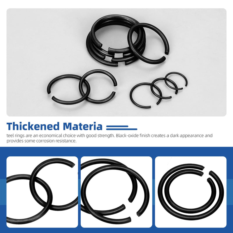 Glarks 150pcs GB895.2 65Mn Metric 10 Sizes 10MM to 26MM Round Wire C-Clips Internal Snap Rings Assortment Kit Round Wire Snap Rings Retaining Rings Classic Circlip for Shafts