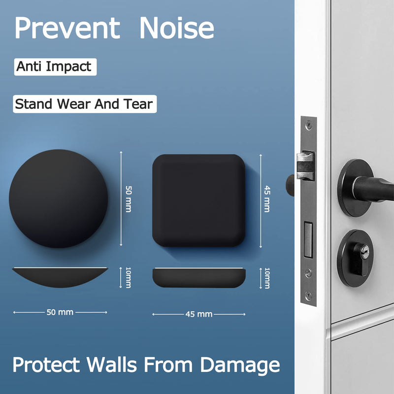 XoYoZo Door Stoppers Wall Protector Buffer Guard Doorknob Door Handle Bumper Self Adhesive Silencer Soft Rubber Crash Pad for Home Office Round-Black