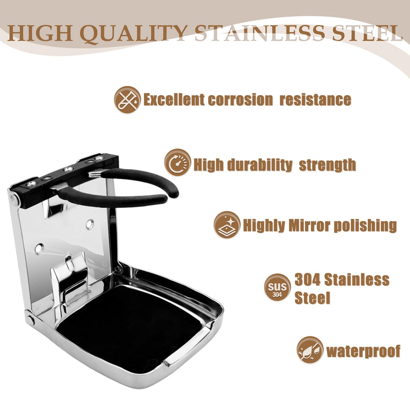 SHENGHUISS Folding Boat Cup Holder,304 Stainless Steel Cup Holder Adjustable with Shockproof & Silent Design,Universal for Car/Boat/RV/Yacht/Truck 1 Pack