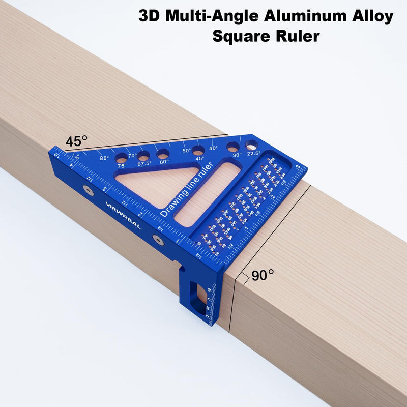 3D Multi-Angle Aluminum Alloy Woodworking Square Ruler, 22.5-90 Degree Protractor, High Precision Miter Triangle Ruler for Engineers, Carpenters, and Craftsmen Blue